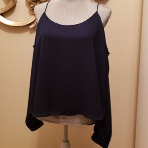 Paper Crane Navy Blue longsleeve cold shoulder top